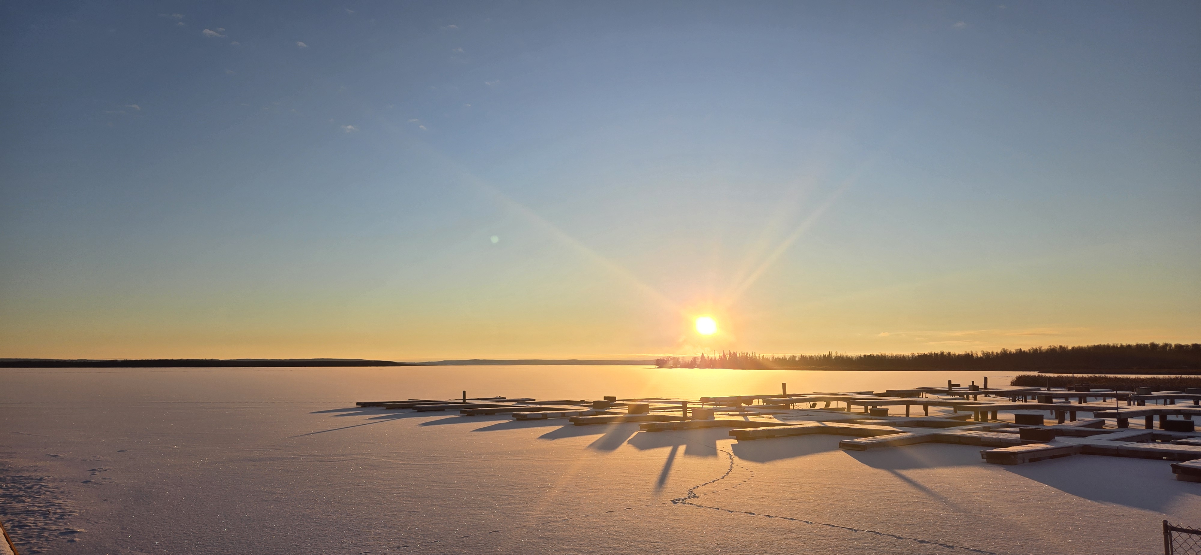 Frozen Wabamun Lake at sunrise